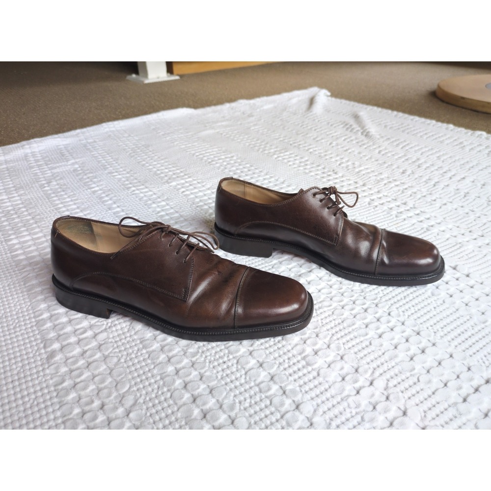 Salvatore Ferragamo Studio Derby Cap Toe Leather Dress Shoes Sz 10 Lace Up Brown